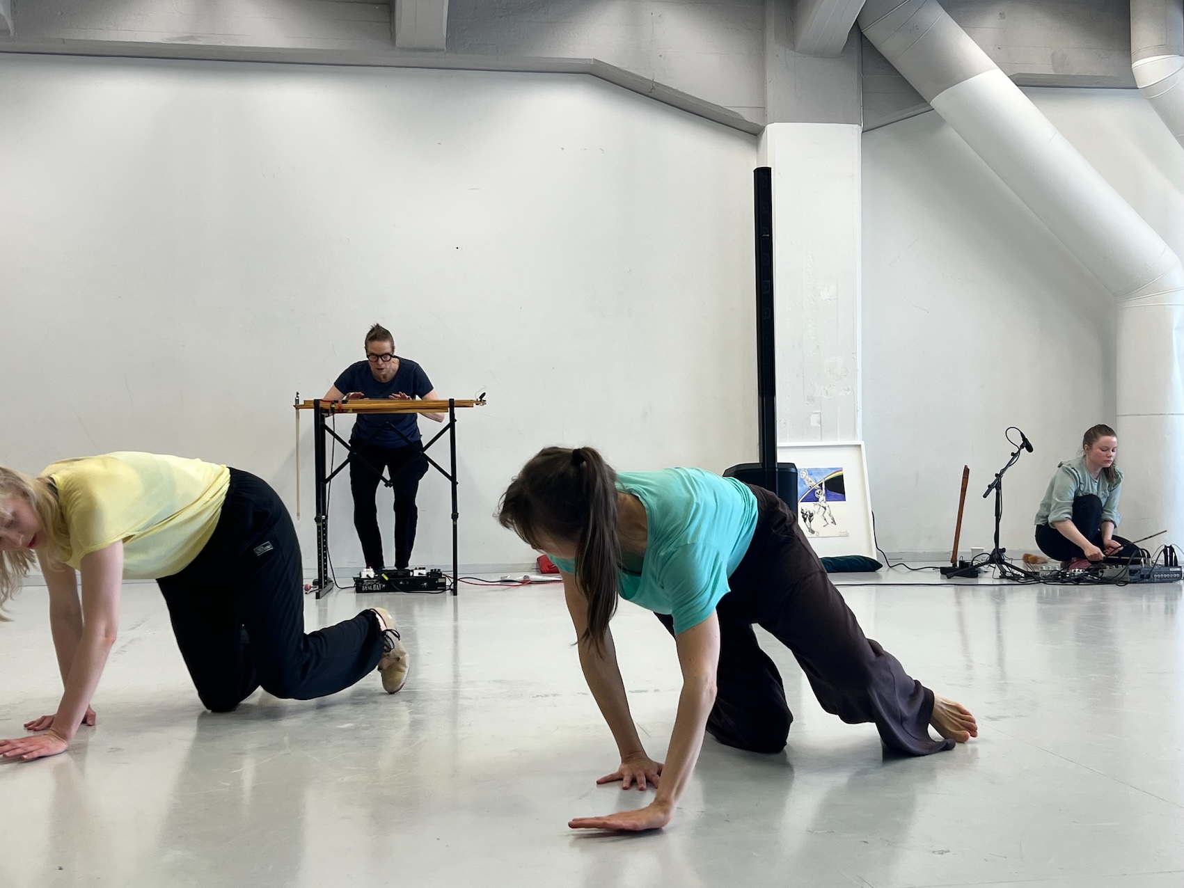 Marja Rautakorpi and Meri Pajunpää dancing in the working group's demo, 2025.